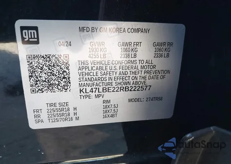 2024 Buick Envista Sport Touring Fwd z USA, uszkodzony, nr VIN KL47LBE22RB222577